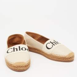 Pre Owned Chloe Off White Leather Embroidered Espadrilles Flats Size 41