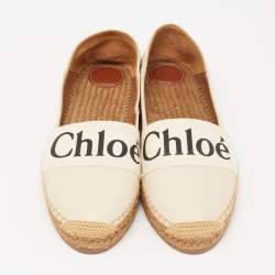 Pre Owned Chloe Off White Leather Embroidered Espadrilles Flats Size 41
