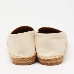 Pre Owned Chloe Off White Leather Embroidered Espadrilles Flats Size 41