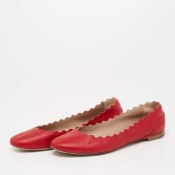 Pre Owned Chloe Red Leather Lauren Ballet Flats Size 36