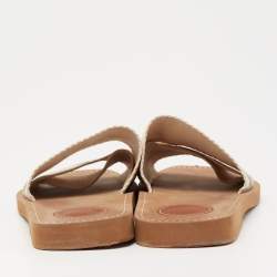 Pre Owned Chloe Off White Canvas Logo Ribbon Woody Flat Sandals Size 38