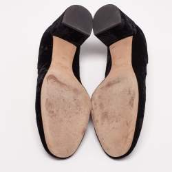 Pre Owned Chloe Black Velvet Lauren Scallop Trim Block Heel Pumps Size 38