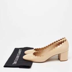 Pre Owned Chloe Beige Patent Leather Lauren Round Toe Pumps Size 39