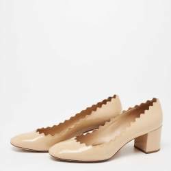 Pre Owned Chloe Beige Patent Leather Lauren Round Toe Pumps Size 39