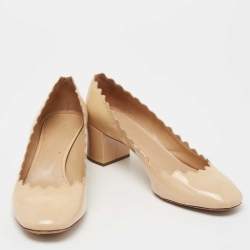 Pre Owned Chloe Beige Patent Leather Lauren Round Toe Pumps Size 39