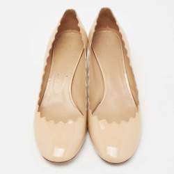 Pre Owned Chloe Beige Patent Leather Lauren Round Toe Pumps Size 39
