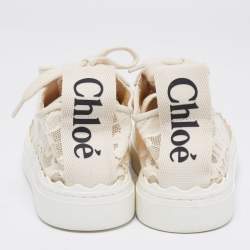 Pre Owned Chloe Cream Lace And Leather Lauren Lace Up Sneakers Size 37