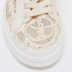 Pre Owned Chloe Cream Lace And Leather Lauren Lace Up Sneakers Size 37