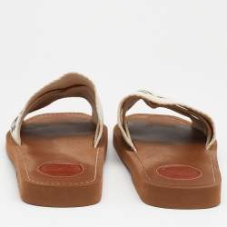 Chloé Off White Canvas Logo Ribbon Woody Flat Sandals Size 36