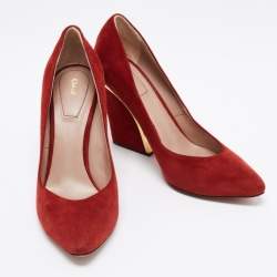 Pre Owned Chloe Brick Red Suede Beckie Pumps Size 37