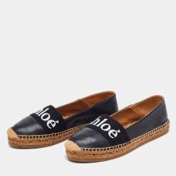 Pre Owned Chloe Black Leather Woody Flat Espadrilles Size 41