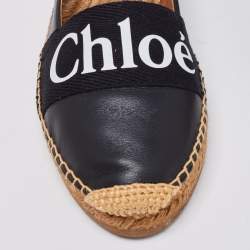 Pre Owned Chloe Black Leather Woody Flat Espadrilles Size 41
