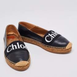 Pre Owned Chloe Black Leather Woody Flat Espadrilles Size 41