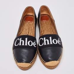 Pre Owned Chloe Black Leather Woody Flat Espadrilles Size 41
