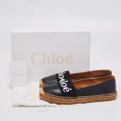 Pre Owned Chloe Black Leather Woody Flat Espadrilles Size 41
