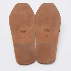 Pre Owned Chloe Black Canvas Logo Ribbon Woody Flat Sandals Size 41