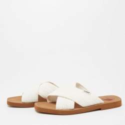 Chloe White Woody Crocheted Slides Sandals Size 40