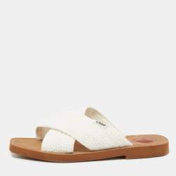 Chloe White Woody Crocheted Slides Sandals Size 40