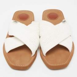 Chloe White Woody Crocheted Slides Sandals Size 40