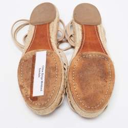 Pre Owned Chloe Beige Knotted Leather Ankle-Tie Flat Espadrilles Sandals Size 36
