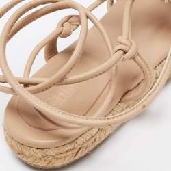 Pre Owned Chloe Beige Knotted Leather Ankle-Tie Flat Espadrilles Sandals Size 36