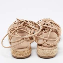 Pre Owned Chloe Beige Knotted Leather Ankle-Tie Flat Espadrilles Sandals Size 36