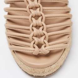 Pre Owned Chloe Beige Knotted Leather Ankle-Tie Flat Espadrilles Sandals Size 36