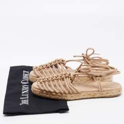 Pre Owned Chloe Beige Knotted Leather Ankle-Tie Flat Espadrilles Sandals Size 36