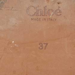 Pre Owned Chloe Blue Canvas Logo Ribbon Woody Flat Slide Sandals Size 37