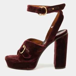 Chloe Dark Burgundy Block Heel Cross Strap Platform Sandals Size 40