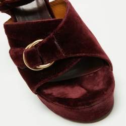 Chloe Dark Burgundy Block Heel Cross Strap Platform Sandals Size 40