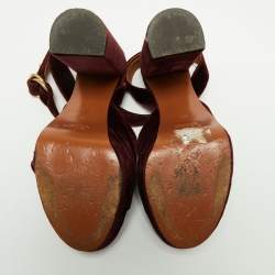 Chloe Dark Burgundy Block Heel Cross Strap Platform Sandals Size 40