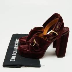 Chloe Dark Burgundy Block Heel Cross Strap Platform Sandals Size 40