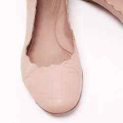 Pre Owned Chloe Beige Leather Lauren Scalloped Ankle Strap Ballet Flats Size 37