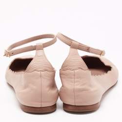 Pre Owned Chloe Beige Leather Lauren Scalloped Ankle Strap Ballet Flats Size 37