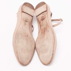 Pre Owned Chloe Beige Leather Lauren Scalloped Ankle Strap Ballet Flats Size 37