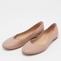 Pre Owned Chloe Dusty Pink Scalloped Leather Lauren Ballet Flats Size 38.5