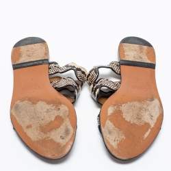 Pre Owned Chloe Two Tone Python Embossed Leather Lauren Strappy Flat Sandals Size 40