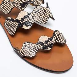 Pre Owned Chloe Two Tone Python Embossed Leather Lauren Strappy Flat Sandals Size 40