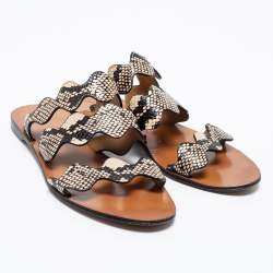 Pre Owned Chloe Two Tone Python Embossed Leather Lauren Strappy Flat Sandals Size 40