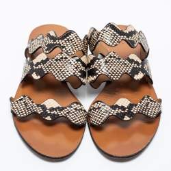 Pre Owned Chloe Two Tone Python Embossed Leather Lauren Strappy Flat Sandals Size 40