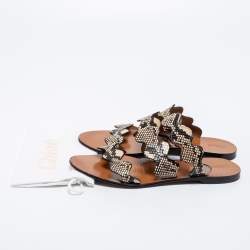 Pre Owned Chloe Two Tone Python Embossed Leather Lauren Strappy Flat Sandals Size 40