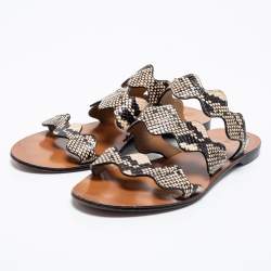 Pre Owned Chloe Two Tone Python Embossed Leather Lauren Strappy Flat Sandals Size 40