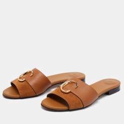 Pre Owned Chloe Brown Suede And Leather Flat Sandals Size 40.5