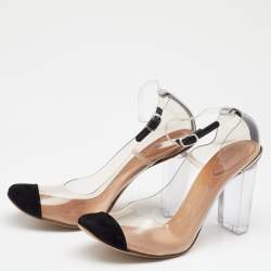 Chloe Black/White Suede And PVC Block Heel Sandals Size 41.5