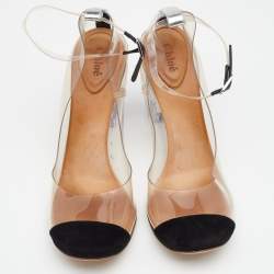 Chloe Black/White Suede And PVC Block Heel Sandals Size 41.5