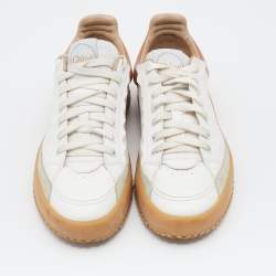 Pre Owned Chloe White/Brown Leather And Suede Trims Franckie Low Top Sneakers Size 38