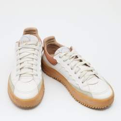 Pre Owned Chloe White/Brown Leather And Suede Trims Franckie Low Top Sneakers Size 38
