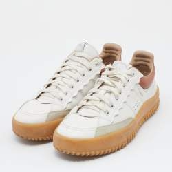 Pre Owned Chloe White/Brown Leather And Suede Trims Franckie Low Top Sneakers Size 38