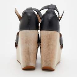 Chloe Black Leather Crisscross Platform Wedge Ankle Strap Sandals Size 38